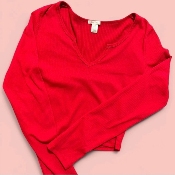 Red V Neck Longsleeve - Picture 1 of 3
